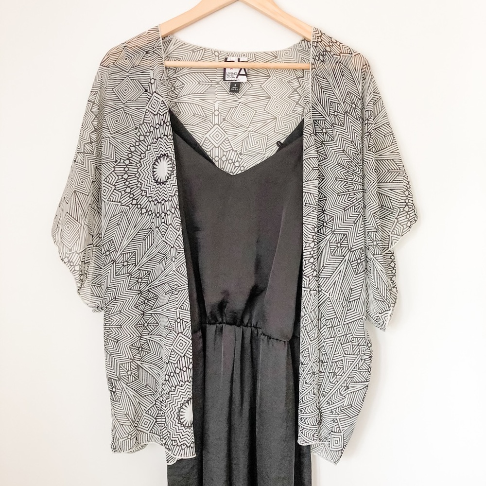 Geometric print sheer open front top